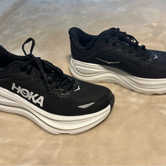 Hoka Bondi 9 Black and White Sneakers - Picture 3 of 5